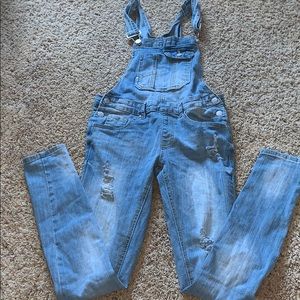 light wash ripped overalls